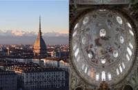 Quelle: Pixabay | Mattis (https://commons.wikimedia.org/wiki/File:Vicoforte,_Basilica_della_Natività_di_Maria_Santissima,_Dome_001.JPG), „Vicoforte, Basilica della Natività di Maria Santissima, Dome 001“, https://creativecommons.org/licenses/by-sa/3.0/legalcode Stadtpanorama Turin (Italien), Kuppel der Wallfahrtskirche Regina Montis in Vicoforte